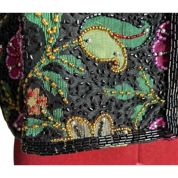Vintage Stenay Size Medium 100%‎ Silk Fully Beaded Floral Evening Blazer Jacket - Picture 8 of 9